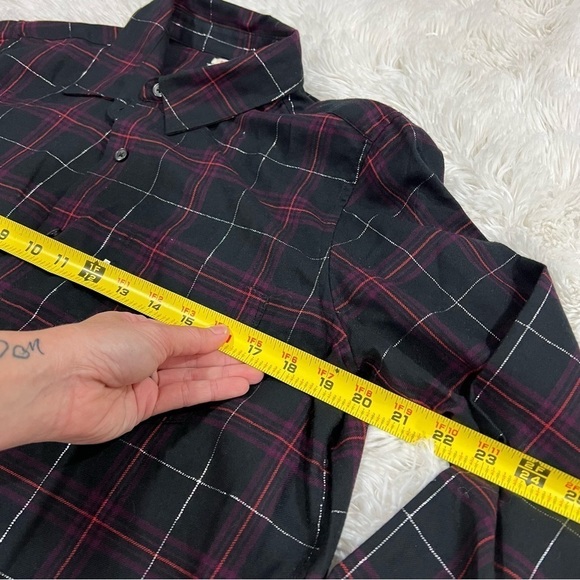 Levi's Plaid Boyfriend Fit Button Up Silver Metallic Shirt LIKE NEW Medium - Picture 6 of 10